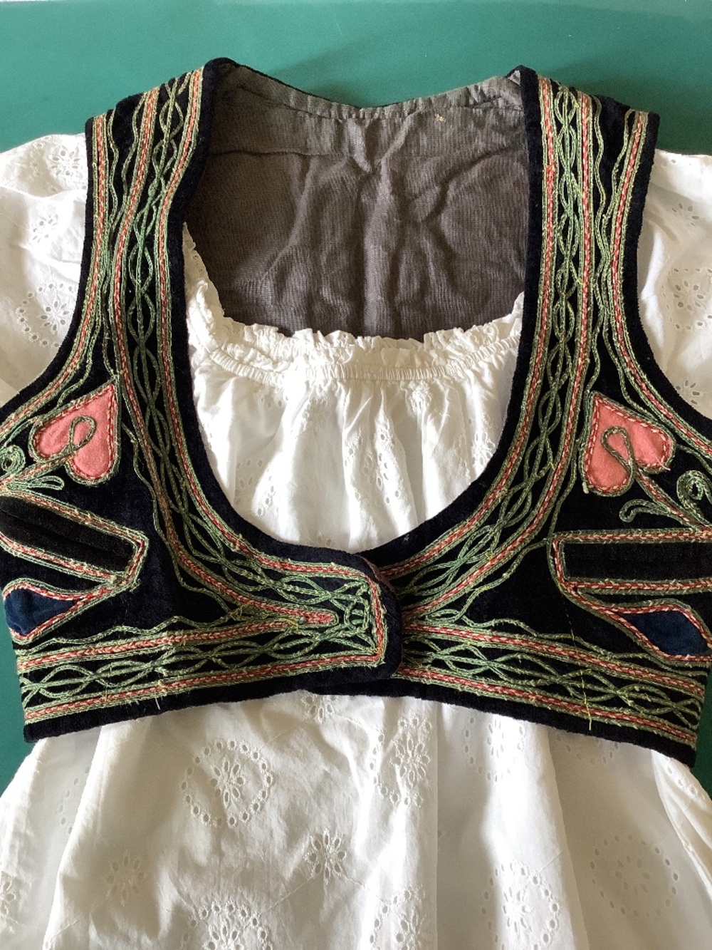 Unique Vintage Folk Art Vest Embroidered and Appliquéd Hearts and Flowers